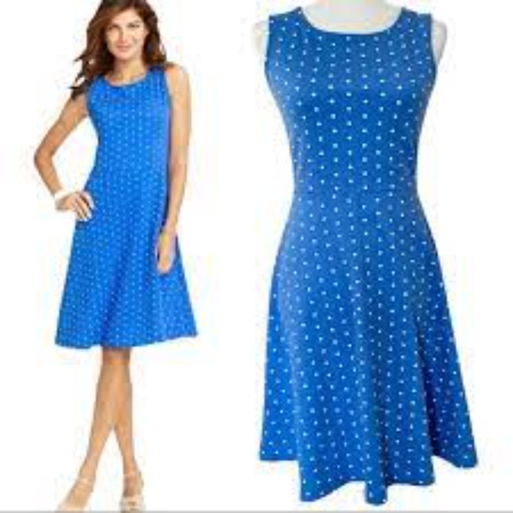 Talbots Blue Polka Dot A-line Sleeveless Dress Size XL
